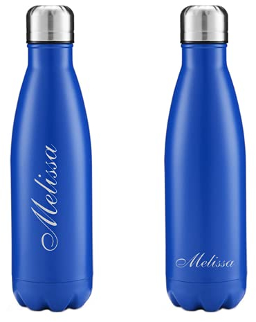 FunnyGuys Botella de agua con aislamiento al vacío de acero inoxidable con doble pared grabada personalizada, 500 ml / 17 onzas para niños dama de honor amiga profesor entrenador (azul4)