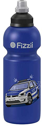 Fizzii Kinder- und Freizeittrinkflasche 600 ml (auslaufsicher bei Kohlensäure, schadstofffrei, spülmaschinenfest, Motiv: Polizei)