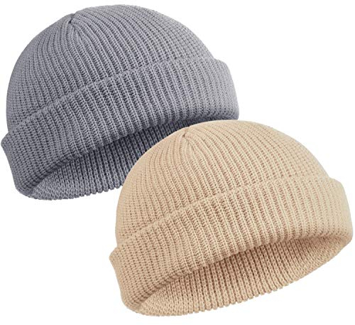 SATINIOR Trawler Beanie Watch Hat Roll-Up Edge Skullcap Fisherman Beanie für Damen, Beige, Hellgrau, About 28 cm/ 11 inches