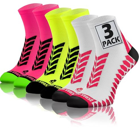 sesto senso Calzini Sportivi Donna Uomo Calze da Corsa Corte Colorate Jogging 3 Paia Bianco Giallo Rosa 39-42 3 Pack Rosa Mix