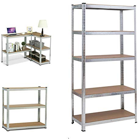 Schwerlastregal Kellerregal Lagerregal Steckregal Regalsystem mit höhenverstellbaren Ablagen, bis 875 kg belastbar (175 kg pro Ablage), Garage, Keller, 180 x 90 x 40 cm, Verzinkt