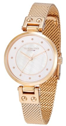 VICTORIA HYDE Rose Gold Damen Uhren Analoges Quarzwerk Armbanduhr Ultra-flach Edelstahl Mesh-Armband
