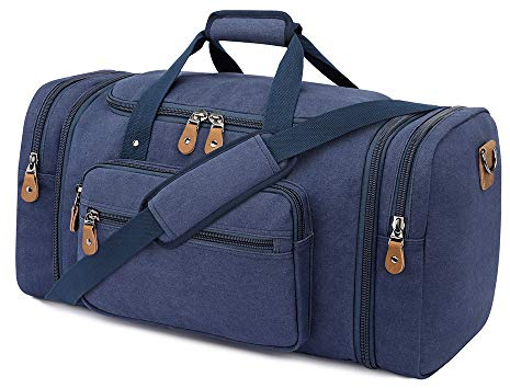 Erweiterbar Canvas Reisetasche Herren 60L / 50L, Weekender Damen Groß, Sporttasche für männer, Duffle Reisen Übernachtung Taschen, Dunkelblau