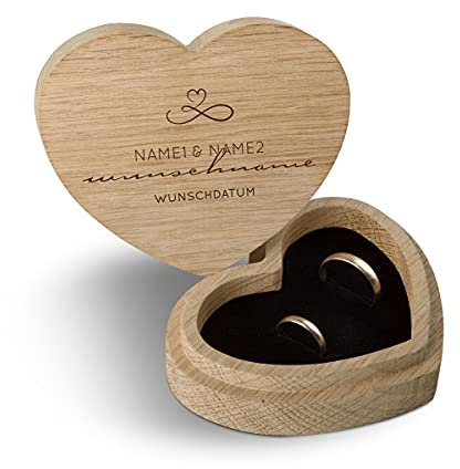 Hochzeit Ringbox Herz Ringkissen Ringschachtel individuell 10 x 8,5 cm Eichenholz - Schwungschrift