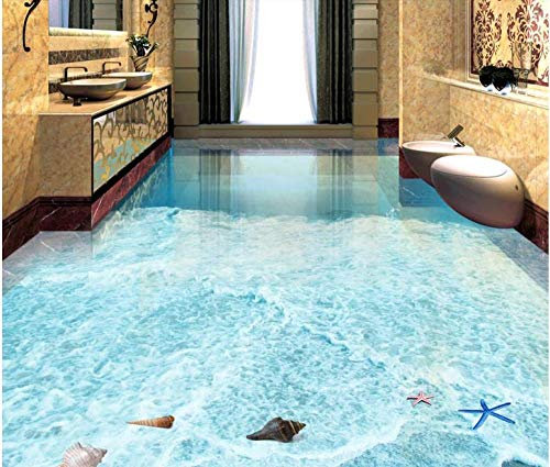 Papier peint mural 3d vinyle rouleau de sol personnalisé 3d carreaux de sol vagues de plage 3d papier peint salon 3d autocollants de sol étanche-300 * 210 cm