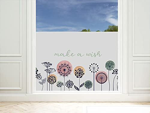 GRAZDesign Sichtschutzfolie Bunte Pusteblumen mit Spruch, Fensterfolie für Wohnzimmer, Küche, Büro, Blickdicht und lichtdurchlässig / 110x57cm