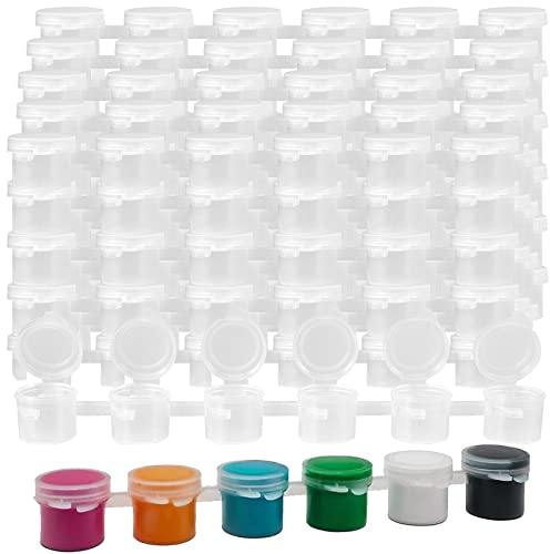 ZEONHEI 50 Strips 300 Pots 3ml Paint Pots, Mini Paint Pots with Lids, Empty Clear Painting Palette Cups for Organizing Crafts, Art Festivals