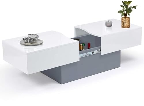 IDMarket - Table Basse coulissante rectangulaire Marta Bois Gris et Plateau Blanc