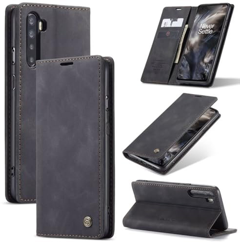 SLWYF Handyhülle für OnePlus Nord/OnePlus 8 Nord/OnePlus Z Hülle Premium Lederhülle Klappbar Flip Case Tasche Magnet Kartenfach Standfunktion Klapphülle Schutzhülle für OnePlus Nord, Schwarz
