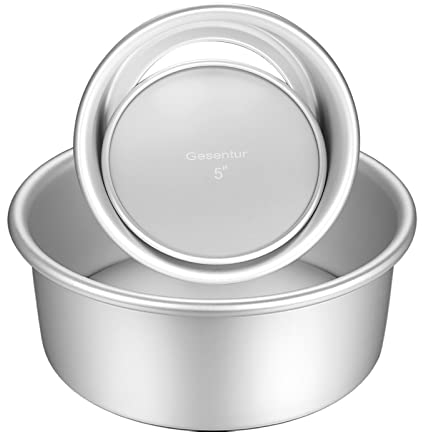 Gesentur Moldes para Pasteles, Antiadherentes Redondo Aluminio Anodizado Molde de Horno Tartas con Base Desmontable, 2 Piezas(5/7)