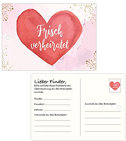 Clever Pool wasserfeste Ballonkarten Hochzeit 25 Glückwunschkarten – extra leicht für langen Flug – biologisch abbaubar – gelocht – originelles Geschenk für den Hochzeitstag (25 x Motiv Herz)