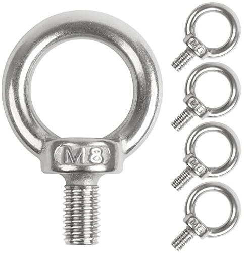 Leryati Lot de 5 boulons à œil ronds M8 en acier inoxydable 304 pour fixer des ornements suspendus, des pots de fleurs, des supports de balançoire, etc.