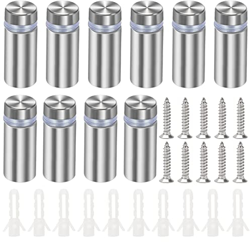 YIXISI 10 Stücke 12×30 mm Edelstahl Werbeschraube, Werbung Schraube Glas Abstandshalter, Glasabstandsbolzen, Wand Glas Standoff Halter, mit Schrauben, für Schilder Displays, Silber