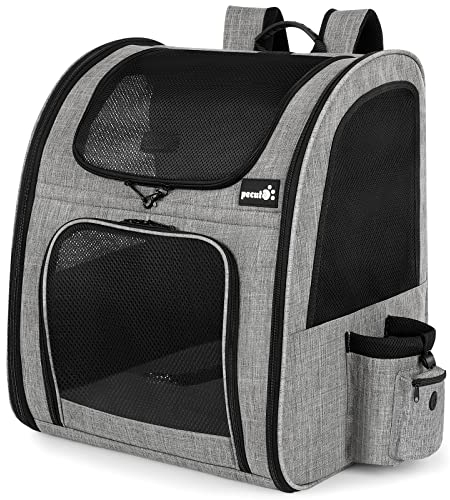 pecute Haustier Rucksack mit Netzfenster XL für 6-10 kg, Tragbare und Faltbare Katzentasche, Atmungsaktive und Leichte Hundetasche, Wasserdichtes Oxford-Tuch mit Viel Platz, Multifunktionales Grau