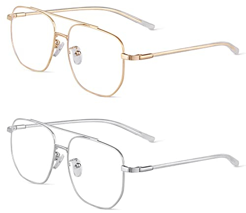 ACWOO Blue Light Blocking Glasses, 2 Pack Anti Blue Light Gaming Computer Glasses, Anti Glare Headache Eyes Strain Lightweight Clear Reading Glasses, Square Fashion Vintage Glasses for Women & Men