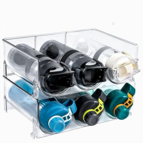 Lot de 2 Range Bouteille pour vin, Range-Bouteilles - Porte-Bouteilles d'eau en Plastique pour Le Rangement sur Le Comptoir de la Cuisine, Le Buffet, Le Bureau pour Armoire, Frigo (Transparent)