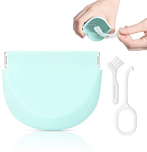 Zahnspangendose mit Lüftungslöchern,Silikon in Lebensmittelqualität gebissdose,Tragbar Aligner und Retainer Case,Komplett mit Entfernungswerkzeug und Reinigungsbürste (Blau)