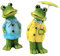 Geschenkestadl 2 Stück Frosch Figuren im Regenmantel Keramik mit Metall Regenschirm Dekofiguren 20 cm
