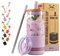 Pandaloo® Glass Cups With Lids and Straws -20 Fl Oz- Perfect Size Iced Coffee Cup - Smoothie Cup With Bamboo Lid and On the go Lid - Glass Tumbler With Straw (1 Count (Pack of 1), Lilac Rhapsody)