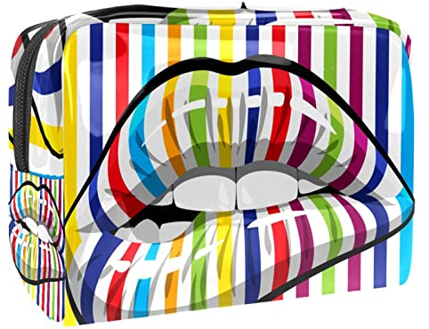 Make-up-Tasche PVC wasserdichte Kosmetiktasche,Kussmund mit Regenbogenstreifen,Reise-Kosmetik-Organizer,Kulturbeutel