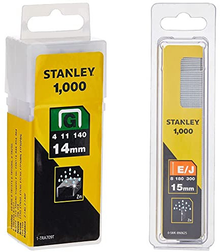 Stanley 1-TRA709T 14mm Heavy-Duty Staple (1000 Pieces), Yellow & 15mm Nail, 0-SWK-BN0625
