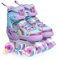 OLYSPM Roller Enfant Fille, Patin a Roulette avec 8 Roues Lumineuses,Stylish Licorne Arc en Ciel Design,4 Taille Réglable, pour Enfants,Adolescents,Débutants(Pourpre)