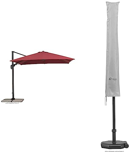 Schneider Sonnenschirm Rhodos Twist, bordeaux, 300 x 300 cm quadratisch, 730-08, Gestell Alu/Stahl, 25.7 kg & Schutzhülle für Sonnenschirme bis 300 cm Ø, 821-00, silbergrau, 177 x 26/34 cm, 0.3 kg