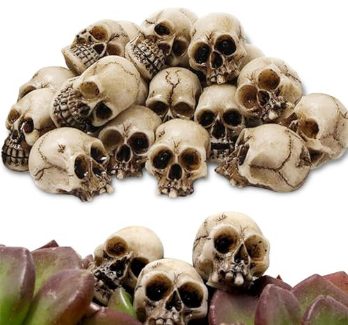 LIVESTN 20 Stück Harz Totenkopf Set Mini Totenkopf Figur, Mini Schädel Totenkopf Modell Totenschädel Deko, Mini Skelett Modell Deko Landschaft Garten Topfpflanze Dekoration