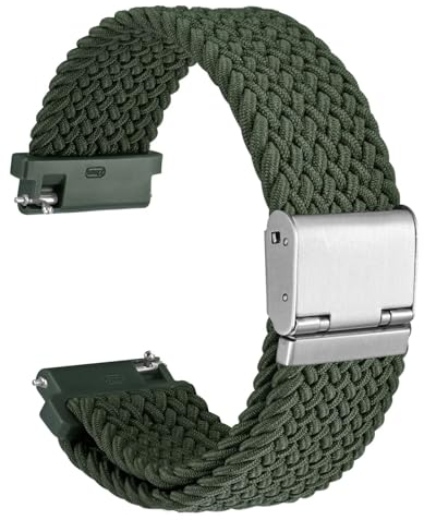 WOCCI 18mm Gewebtes Nylon Uhrenarmband für Damen und Herren, Schnellverschluss, Verstellbare Silberne Schnalle (Khakigrün)