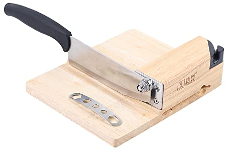 Kaichenyt Cortador de Palanca y Guillotina de Acero Inoxidable Con Base de Madera - Para Salchichas, Hoja Extraíble de 15,8 cm
