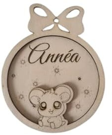 Boule de Noël personnalisée en bois. Décoration originale pour votre sapin. Divers modèles proposées (Motif Souris)