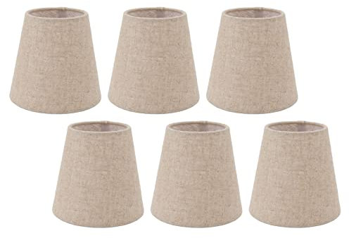 Srliya 6 Stück Kleine Trommel-Lampenschirme Zum Aufstecken, Lampenschirm aus Leinenstoff Kerzenbirnen, Ideales Beleuchtungszubehör