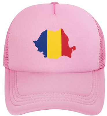 Hip-Hop-Kappen mit Rumänien-Flagge, Unisex, cool, atmungsaktiv, Vintage-Stil, Pink, 6 7/8/7 3/8