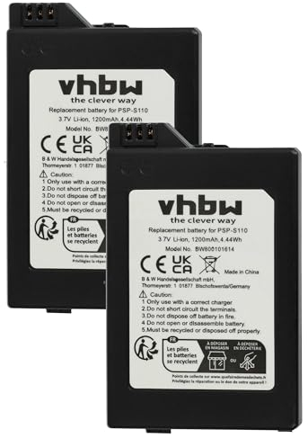vhbw 2X Akku kompatibel mit Sony Playstation Portable Slim & Lite PSP-2000, PSP-2001, 2. Gener Spielekonsole (1200 mAh, 3,7 V, Li-Ion)