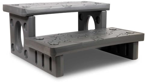 POOL Total Whirlpool Doppelstufe Kunststoff 69 x 63 x 34 cm - rutschfeste Einstiegshilfe - Spa-Treppe bis 150 kg belastbar - Werkzeuglose Montage für runde und eckige Whirlpools (Grau)