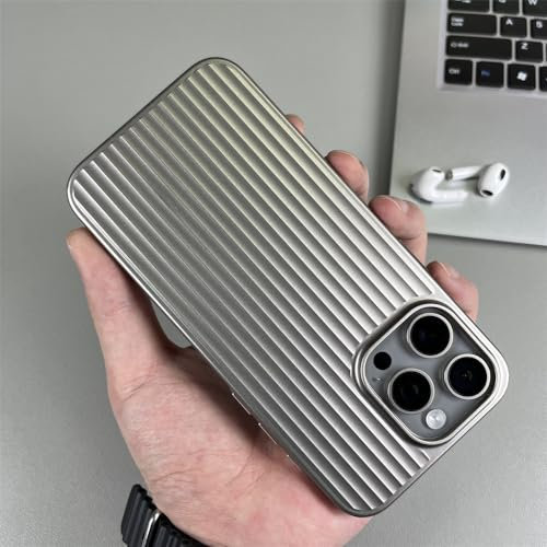 ADKOT Luxury Corrugated Pattern Phone Case For iPhone 15 14 13 Pro Max Plus 3D Plating Plain Hard Back Cover,Titanium Gray,For iPhone 15Pro Max