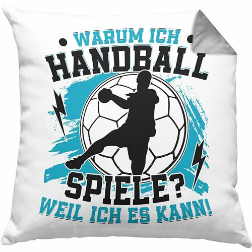Trendation Handball Geschenk Kissen mit Füllung 40x40 Geschenkidee Handball-Spieler Handballspielerin Mädchen Jungs Warum Ich Handball Spiele? (Grau)