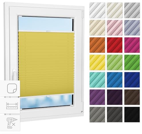 Estika Plissee zum kleben innenrahmen - Gelb - 50 cm x 120 cm - Plissee ohne Bohren, Plissee kleben, Rollos für Fenster ohne Bohren, Jalousien Fenster für innen, Fenster plissee