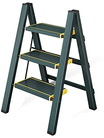 FFYUTING 3-step Folding Step Ladder with Wider Thicker Reinforced Treads Non-slip Feet Car Paint Grade Electrophoresis Process No Rust Step Stool Shelves Bookshelves