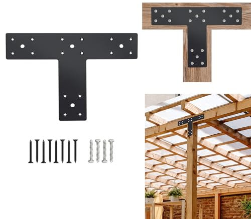 VoTwoofv Pergola Flat Brackets 10 x 3,T-Shape Straight Joining Brackets for 4 x 4 or 6 x 6 Lumber,Heavy Duty Mending Plate for Gazebo,Porch,Truss Framing,log cabins - 1Pack