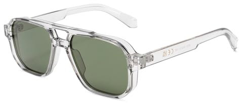 LJCZKA Retro Square Sunglasses for Women Men, Flat Top Square Sunglasses Double Bridge 70s Vintage Shades with UV400 Protection