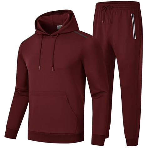 donhobo Tuta da jogging da uomo, 2 pezzi, con cappuccio e pantaloni sportivi, streetwear, stile alla moda, per uomini, palestra, calda, tuta sportiva traspirante, rosso vivo, XXL