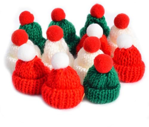 AstarFavor 100 Stück Mini Weihnachtsmütze,Kleine Weihnachtliche Strickmütze Nikolausmütze Klein für Weihnachten Weinflasche Abdeckung, Weihnachtsfeiern