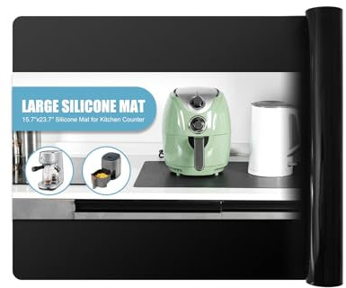 KitchenRaku Silikonmatte, Rutschfeste Tischunterlage, Hitzebeständige Antihaftmatte, Tischunterlage, wiederverwendbar, lebensmittelecht, spülmaschinenfest (Schwarz, 61x91cm)