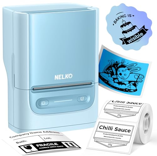Nelko PM220 Bluetooth Label Maker Machine with Tape, 2 Inch Portable Thermal Printer for Small Business Address Logo Clothing Sticker Printer for Phones & PC, Cyan