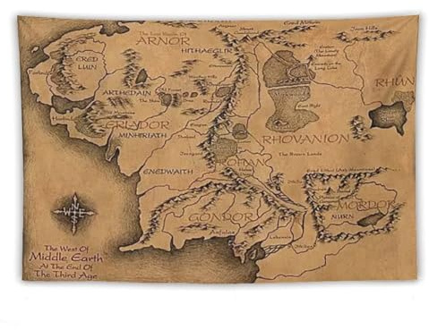 Mittelerd-Karte von Herr der Ringe Poster (22) Wandteppich, Kunstdruck, Wandbild, Foto, Farbe, Tapisserie, hängendes Bild, Familie, Schlafzimmer, Dekoration, Geschenk, 152,4 x 228,6 cm