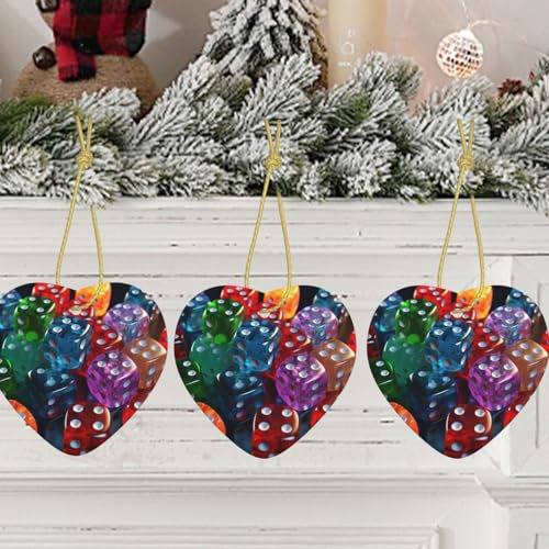 Weihnachtsbaum Keramik Hängende Spiele Würfel Set Weihnachtsschmuck mit Goldband Herz Hängend für Weihnachtsbaumschmuck Porzellan Anhänger für Xmas Kreative Dekoration Hängend