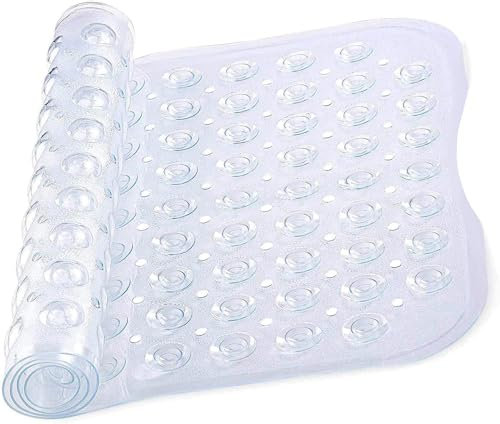 Ameha Shower Bath Mat Non Slip Anti Mould - Clear 100x40cm Bathroom Mats with Strong Suction Cups Grip and Drain Holes Shower Mats Machine Washable Rubber Bath Mats