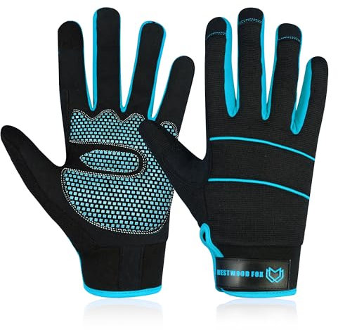 WESTWOOD FOX Herren-Arbeitshandschuhe für Arbeiter, Mechaniker, Touchscreen, rutschfeste Handfläche, gepolsterte Knöchel, Sicherheitshandschuhe, Rigger Mechaniker (Blau, L)
