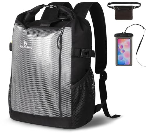 Sunnylon Rucksack Rolltop Wasserdichte IPX8,25 L Dry Bag Seesack wasserdicht Handyhülle Tasche,Wasserfester Rucksack Packsack Roll-Top für Schwimmen,Kajak,Rafting Camping Herren Frau